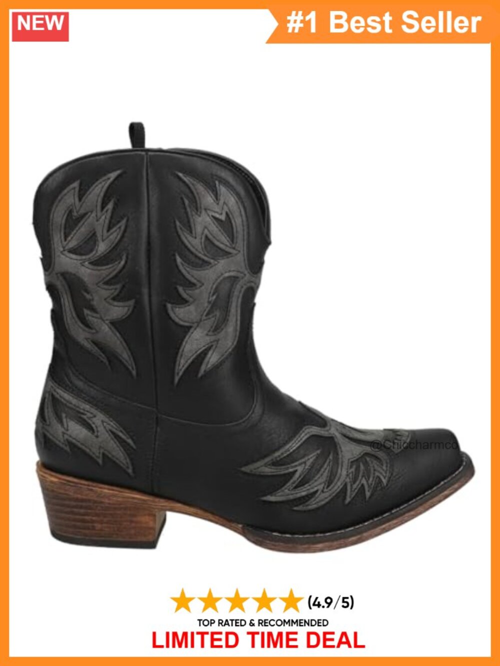 Faux Leather Snip Toe Cowboy Booties Pull On Cushioned